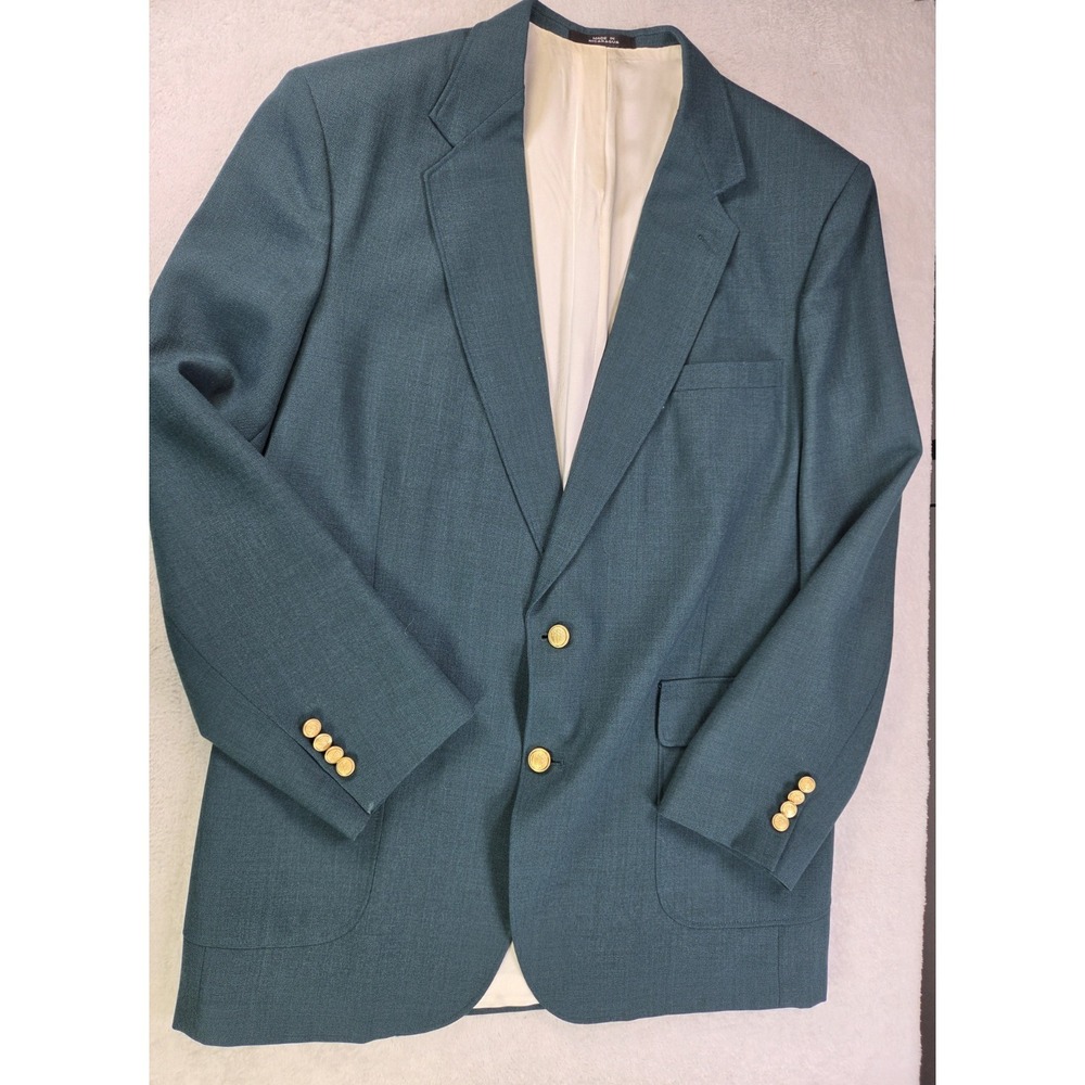 Johnny Bench Blazer 46XL Big Tall Teal Sport Coat Gold Button Preppy Classic...